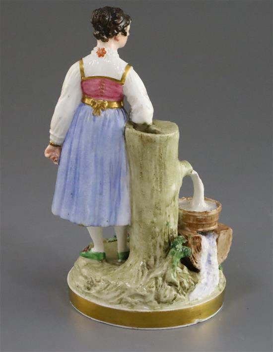 A Rockingham porcelain figure of a Continental peasant Paysanne de Sagran en Tirol, c.1830 h. 17cm, losses to ribbon ends